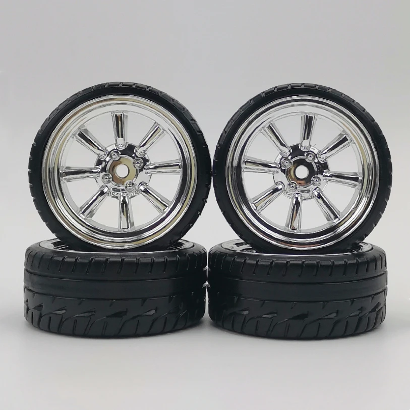 4pcs 3mm Offset 1/10 Scale Plastic Wheels Rims 12mm Nut with Hard Plastic Tires Tyres RC Car Drift On Road Touring Model Hobby