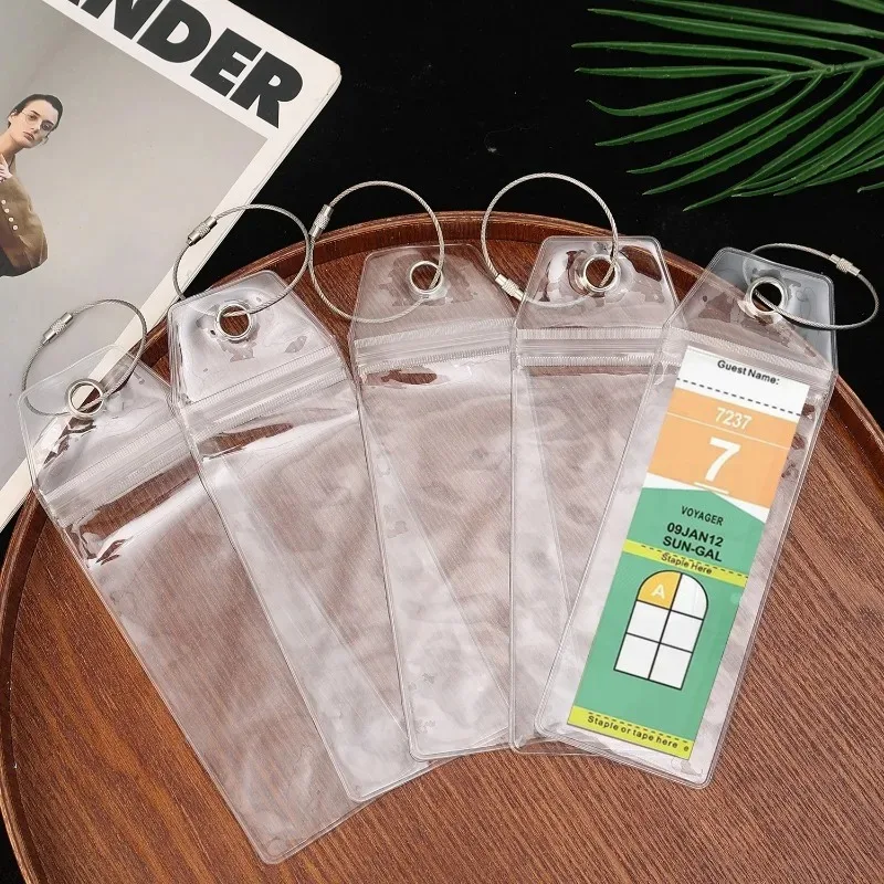 1-4Pcs PVC Cruise Luggage Tag Holder Vertical Waterproof Label Sleeve for Traveling Bags with Metal Ring Travel DIY Accessories