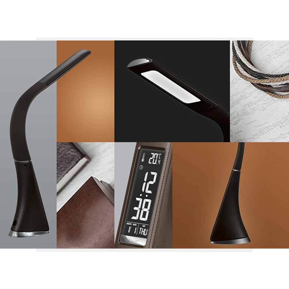 

BHTS-LED Desk Lamp,Eye Protection Press Dimmable Lamp With Calendar Temperature Alarm Clock For Office,Bedroom & Dorm