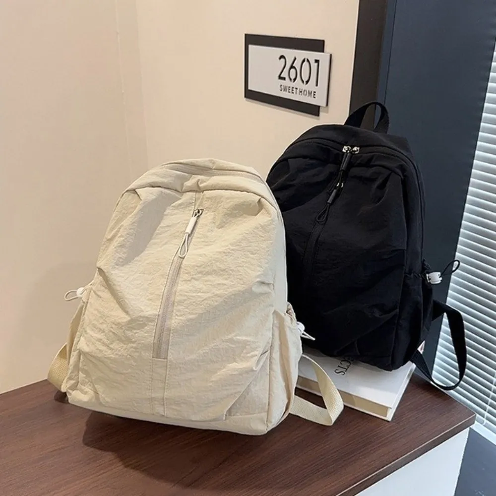 Soft Pleated Nylon Backpack Solid Color Lightweight Rucksack Durable Large Capacity Student School Bag Gift