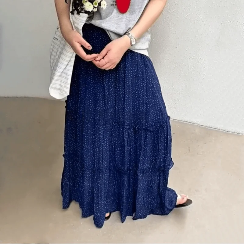 Zomer Nieuwe Trendy Polka Dot Gedrukt Rok Vrouwen Koreaanse Mode Hoge Taille Veelzijdige Lange Rok Casual Y2k Rok