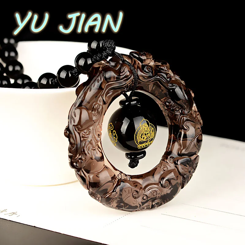 

Natural Obsidian Buddha Statue Crystal Vintage Pendant Men's Exquisite Ice Black Fashion Necklace Jewelry