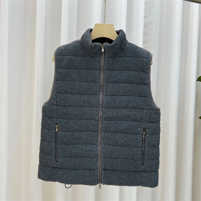 2025年冬新作 レディース スタンドカラー 厚手 暖かい スパンコール ニット ダウンベスト y2k 高品質 ファッション カジュアル シンプル タンクトップ