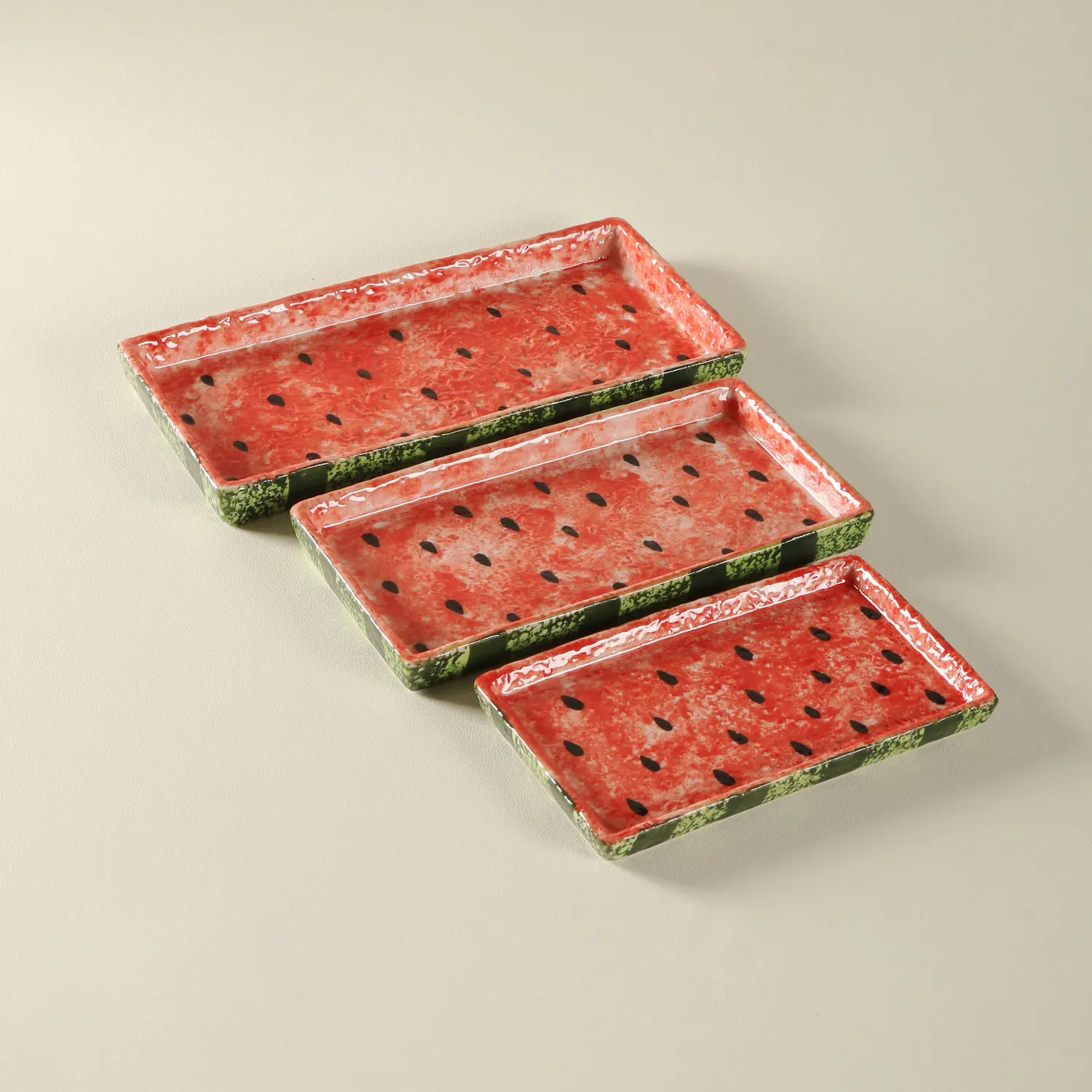 Hand-painted Watermelon Rectangular Plate, High-value Creative Snack Plate, Fruit Plate, Hotel Tableware Tray, Hammer Plate