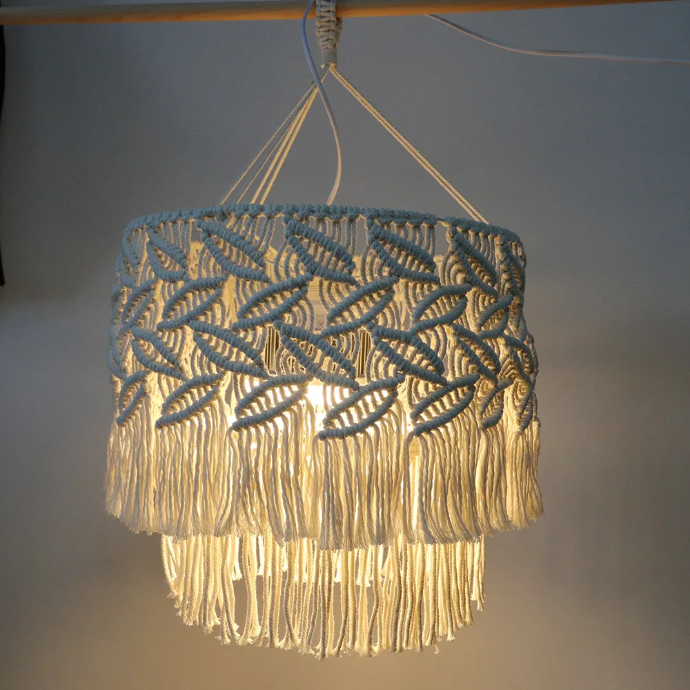 Nordic Macrame Woven Tapestry Lampshade Boho Hanging Lamp Cover Ceiling Pendant Light for Home Bedroom Chandeliers Decorative