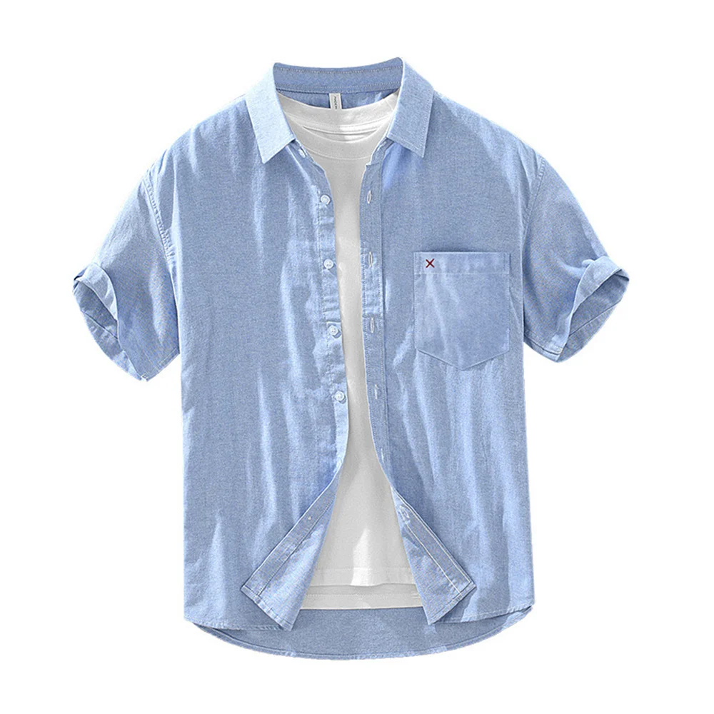 

Summer small fresh embroidered short-sleeved shirt men's lapel loose oversized lapel casual shirt fashionable men's clothing