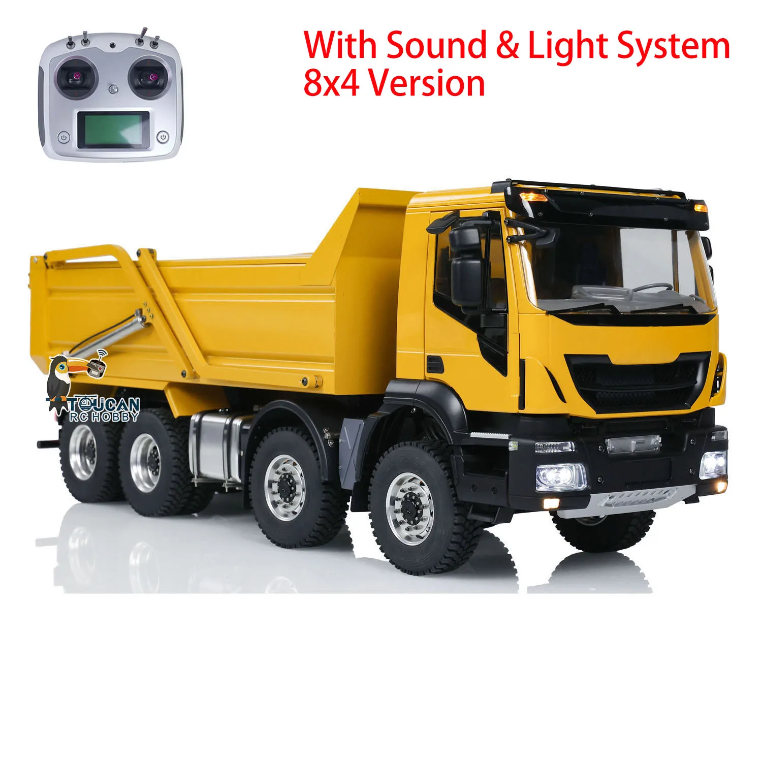 Toys 1/14 8x4 Metal Hydraulic Flip-over Cover RC Tipper Truck Remote Control Painted Finished Dump Car Light Sound Vehicle Gift