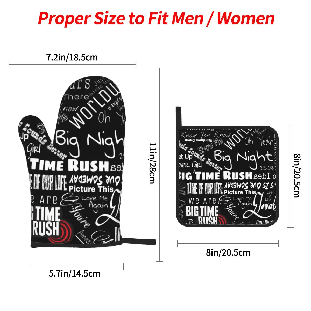 Big Time Rush Band Oven Mitts and Pot Holder Sets of 4 for Baking Kitchen Cooking Grilling Resistant Non-Slip Gloves