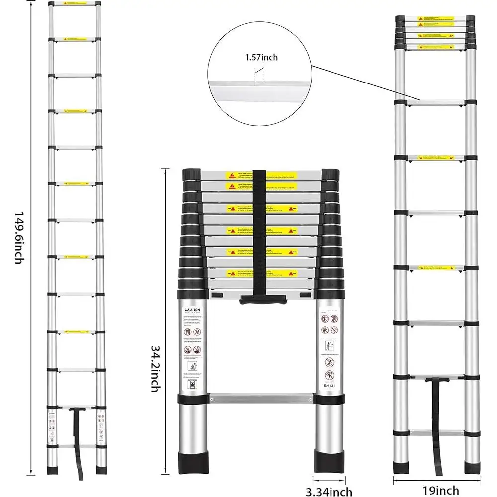 Telescopic Aluminum Ladder EN131 Certification 12.5ft Multi-Purpose Folding Ladder 150kg Load Lightweight Anti-Slip Design