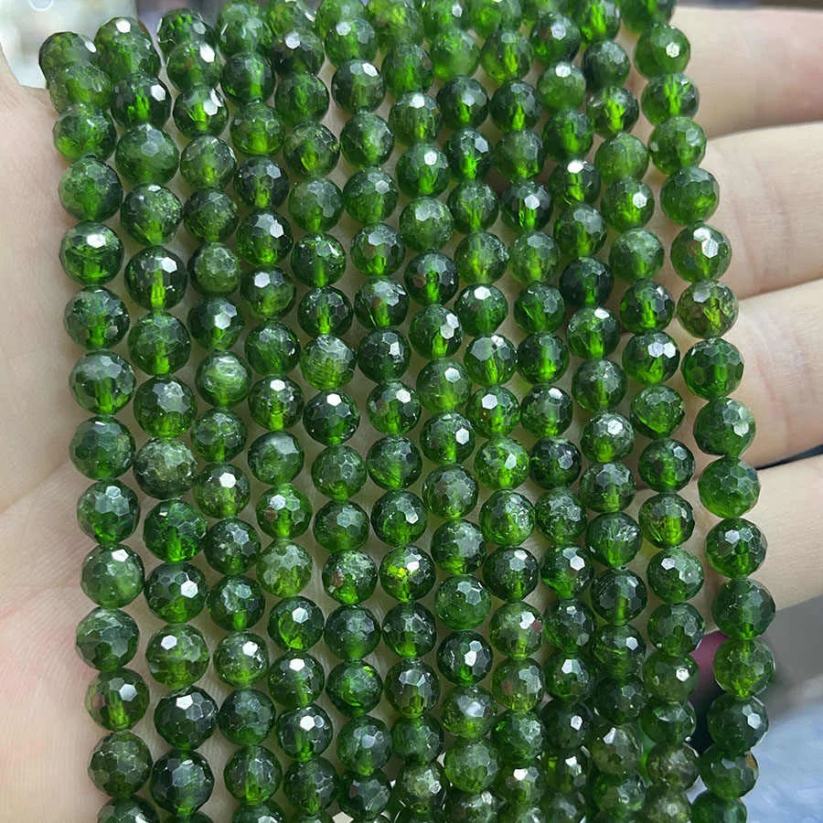 Natural Diopside Alalite Gemstone High Quality Green Crystal Faceted Round Loose Beads