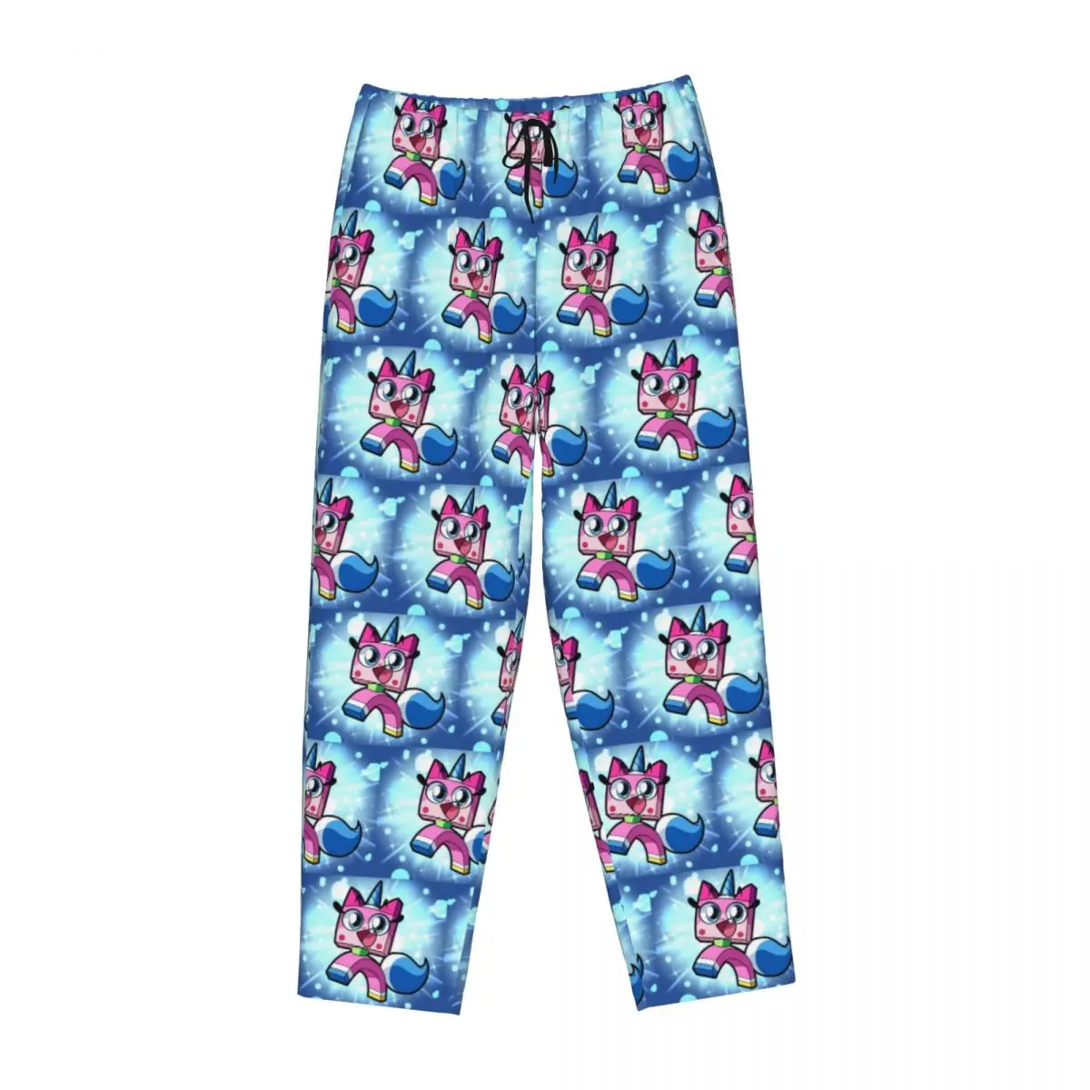 Calças de pijama Unikitty estampadas personalizadas para mulheres, pijamas fofos de desenho animado, calças de dormir com bolsos