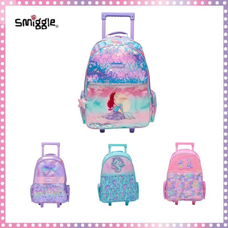 

Australian Smiggle Disney Mickey Mermaid Princess Pull-Rod Schoolbag Large Capacity Student Travel Backpacks Stationery Set Gift