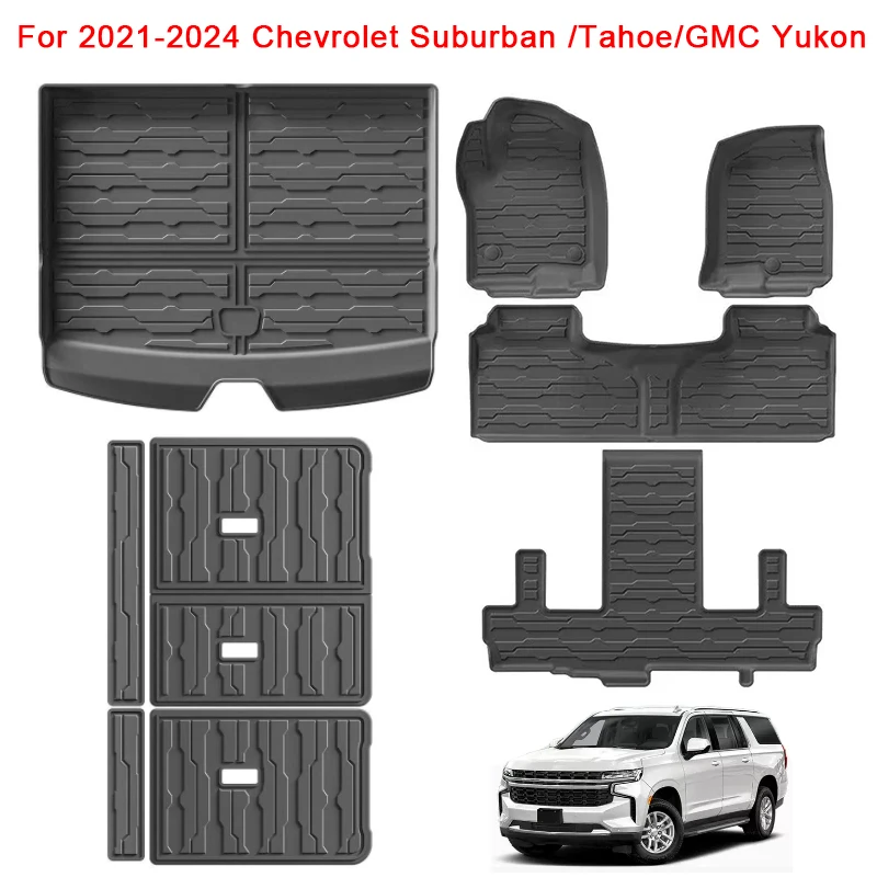 

Car Floor Mats for Chevrolet Suburban /Tahoe/GMC Yukon 2021 2022 2023 2024 Cargo Liner Waterproof TPE Floor Liners Trunk Mats