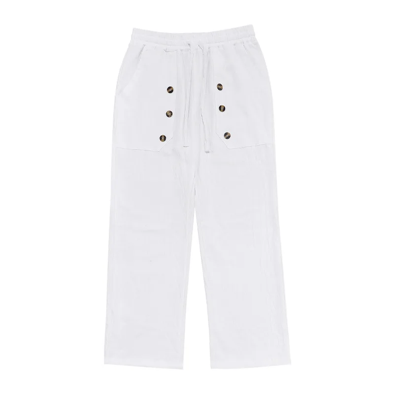 2024 Casual Weiyi Beach Men's Trousers Spring and Autumn Leisure Multi-Button Comfortable Cotton and Linen Loose Trousers