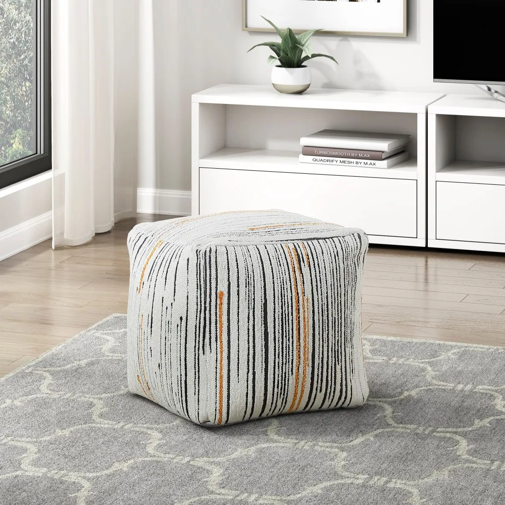 Modern Square Pouf Jacquard Fabric Upholstery Ottoman, Footstool, Non-Slip Floor Pouf, Bean Bag Chair, 1pc Sitting Pouf