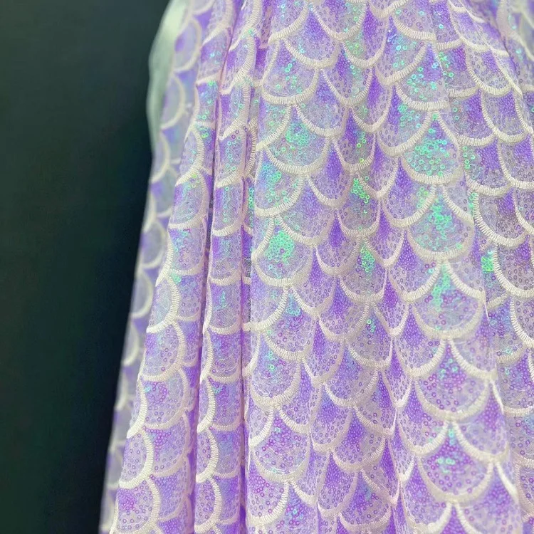 New High Quality Fish Scale Bead Embroidery Sequin Embroidery Decal Mesh Lace Fabric Handmade Wedding Dress Clothing Accessories