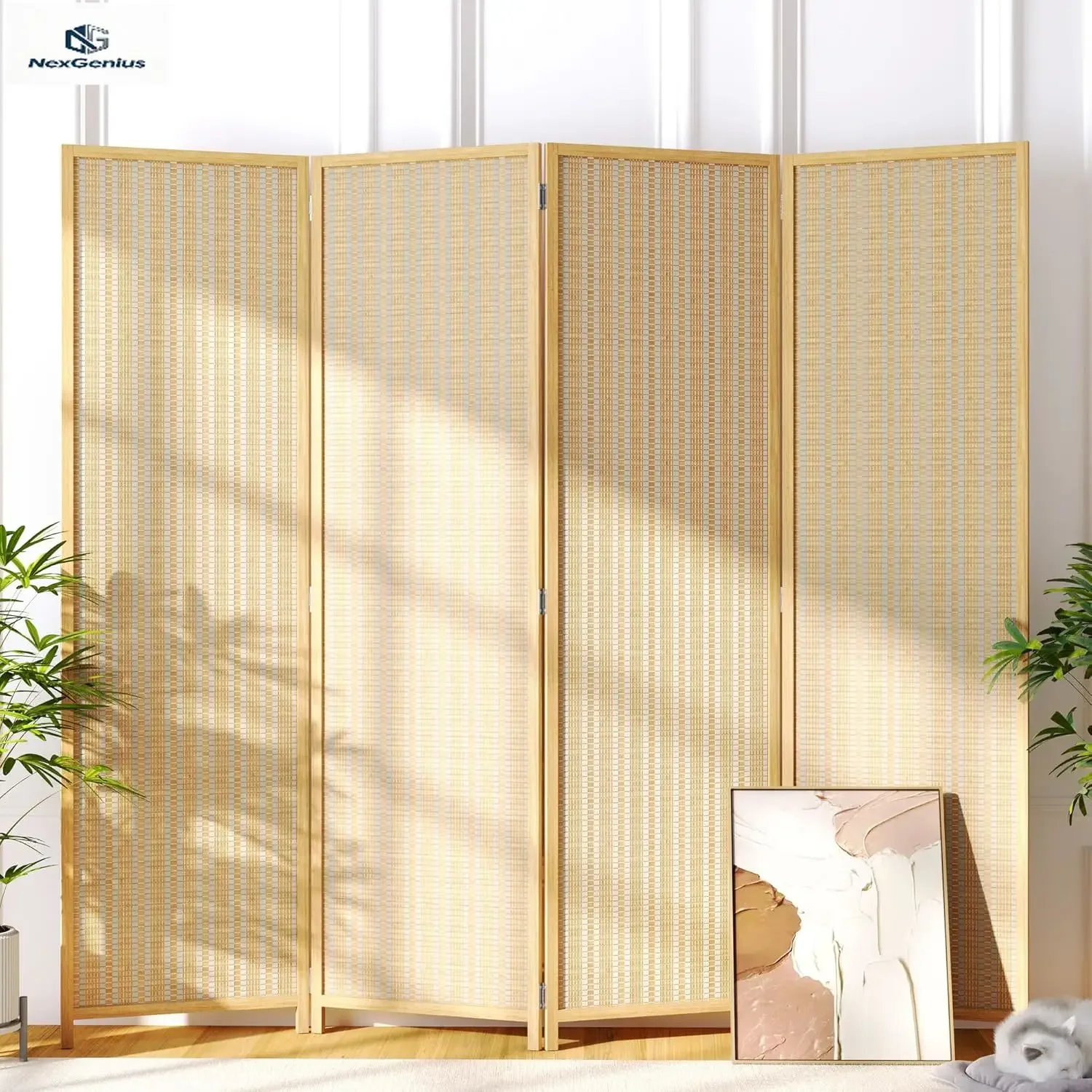 Room Divider 4 Panel Folding Privacy Screen, Bamboo Room Divider Screen - 6 ft. Tall Wall Divider for Room Separation Freestandi
