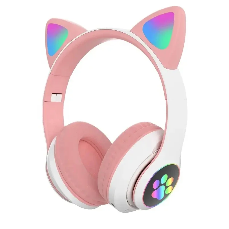 Glowing Cute Cat Ear Paw LED Headphones Wireless Headset Wireless Girls Gift Kids Gamer Headphones No Light Christmas presents