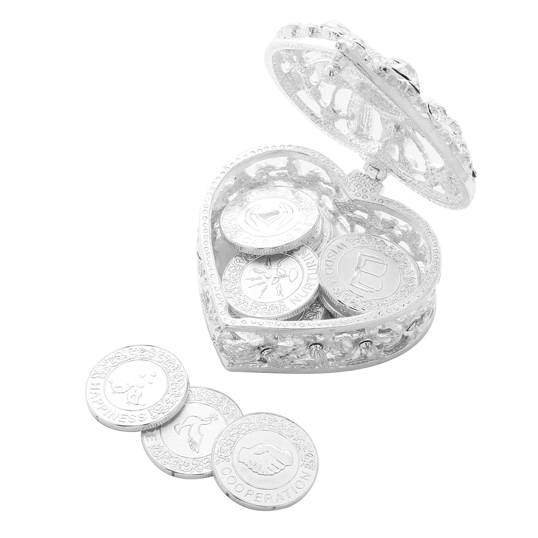 Spanin Silver Plated 13 Arras Para Boda Nupciale For Wedding Ceremony Unity Coins Set With Heart Box English Las Harras Arrhae