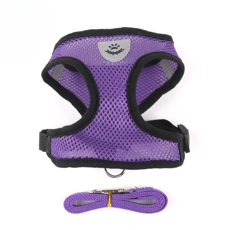 Katzen- und Hundegeschirr mit Leine, Verstellbares Atmungsaktives Polyester-Mesh-Geschirr, Reflektierend, für Kleine Hunde und Katzen – Detail 1