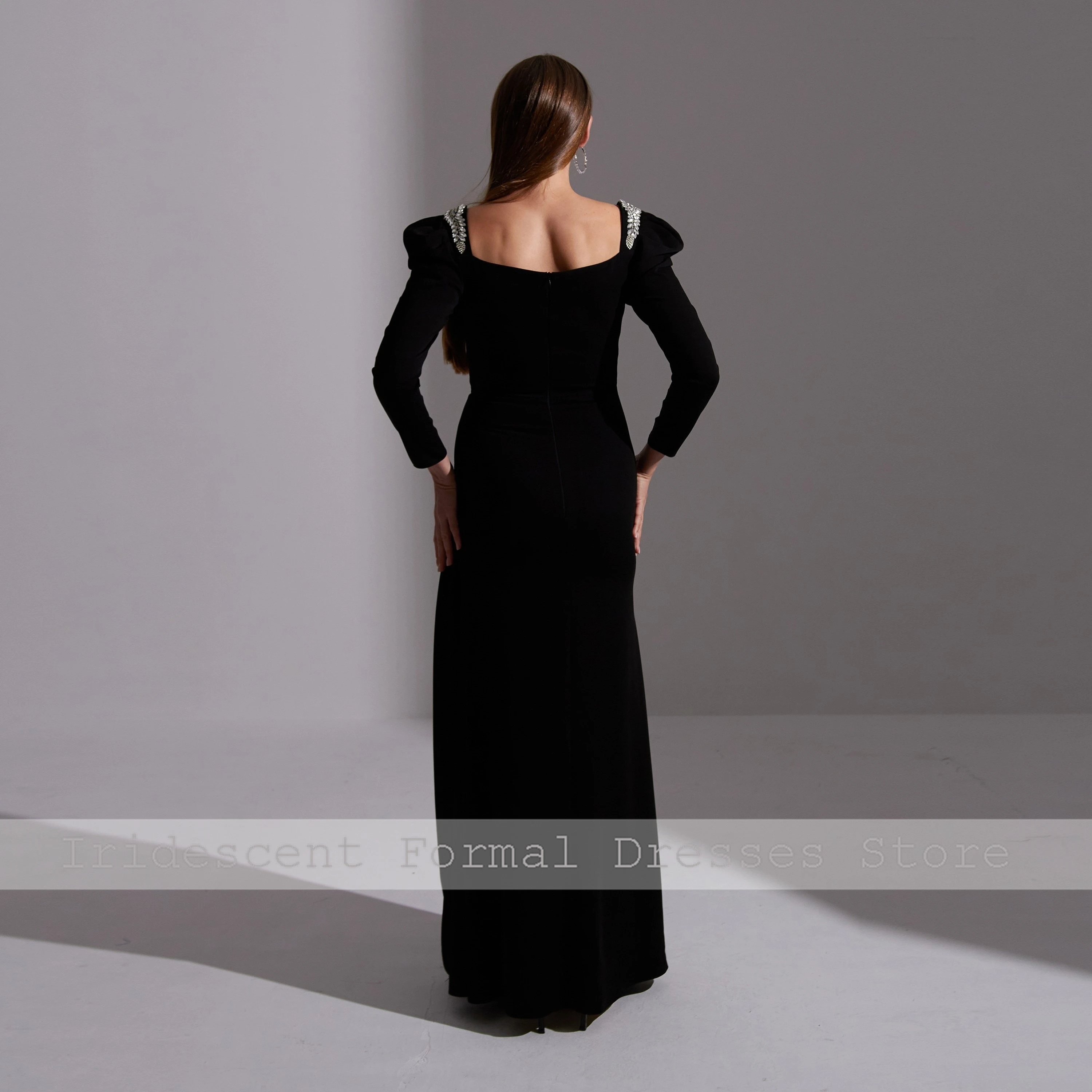 Vestidos de noite longos personalizados com fenda cristal vestido de festa de luxo feminino decote em v moderno plissado até o chão vestidos de baile