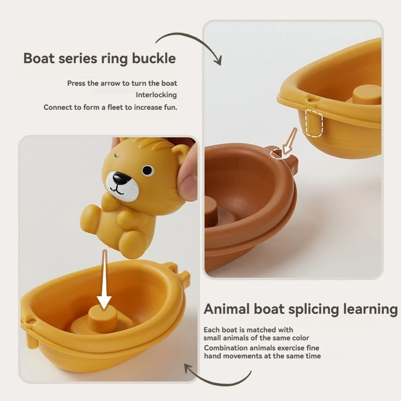 قوارب عائمة على شكل حيوانات قابلة للتكديس للأطفال - مجموعة لعب مائية وقت الاستحمام مع ميزات لعبة التراص والأصابع، سيليكون ناعم وخالي من مادة BPA #2