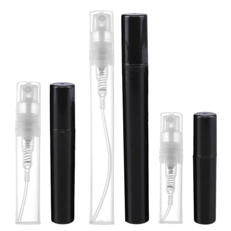 50Pcs 2/3/5ml Plastic Spray Bottle Black Transparent Perfume Atomizer Mini Cosmetic Containers Sample Perfume Refillable Bottles