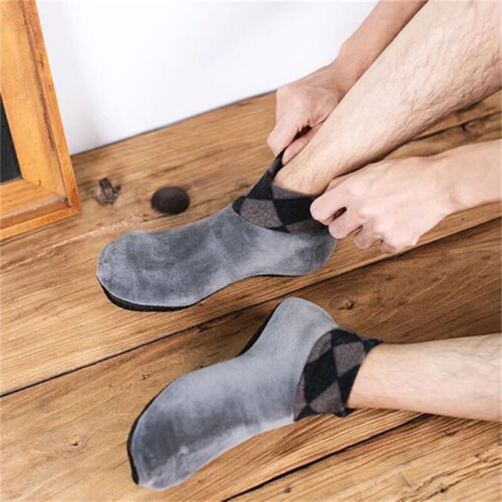 Men\'s Winter Warm Home Soft Fleece Thick Bed Sock Non Slip Slipper Floor Socks Winter Warm Thicken Thermal Socks