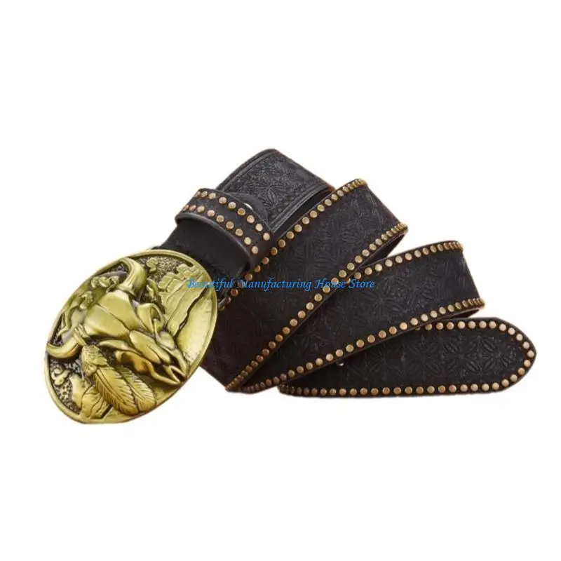 

E56A Western Cowgirls Belt Pants Belt Engraved Waist Belt Adult PU Waistband