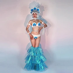 Mermaid Cosplay Costume Pearl Shell Bikini Headgear Leg Cover Rave Outfit Leading Dancer Sexy Performance Party Show Stage Wear