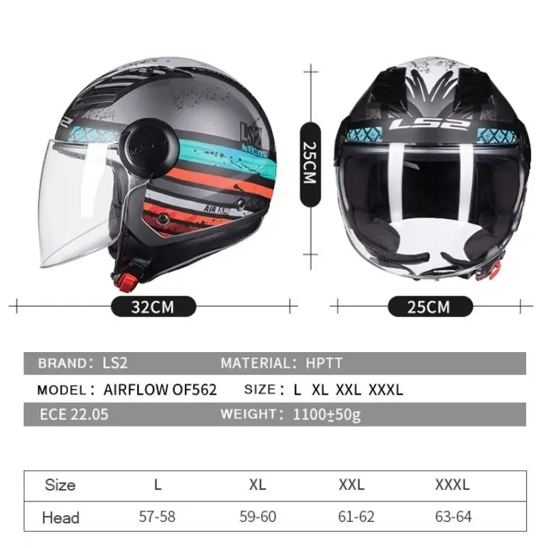 LS2 OF562 Casco moto Protezione di alta qualità Viso aperto Flusso d'aria Mezza faccia Moda Ls2 OF562 Casco Accessori moto