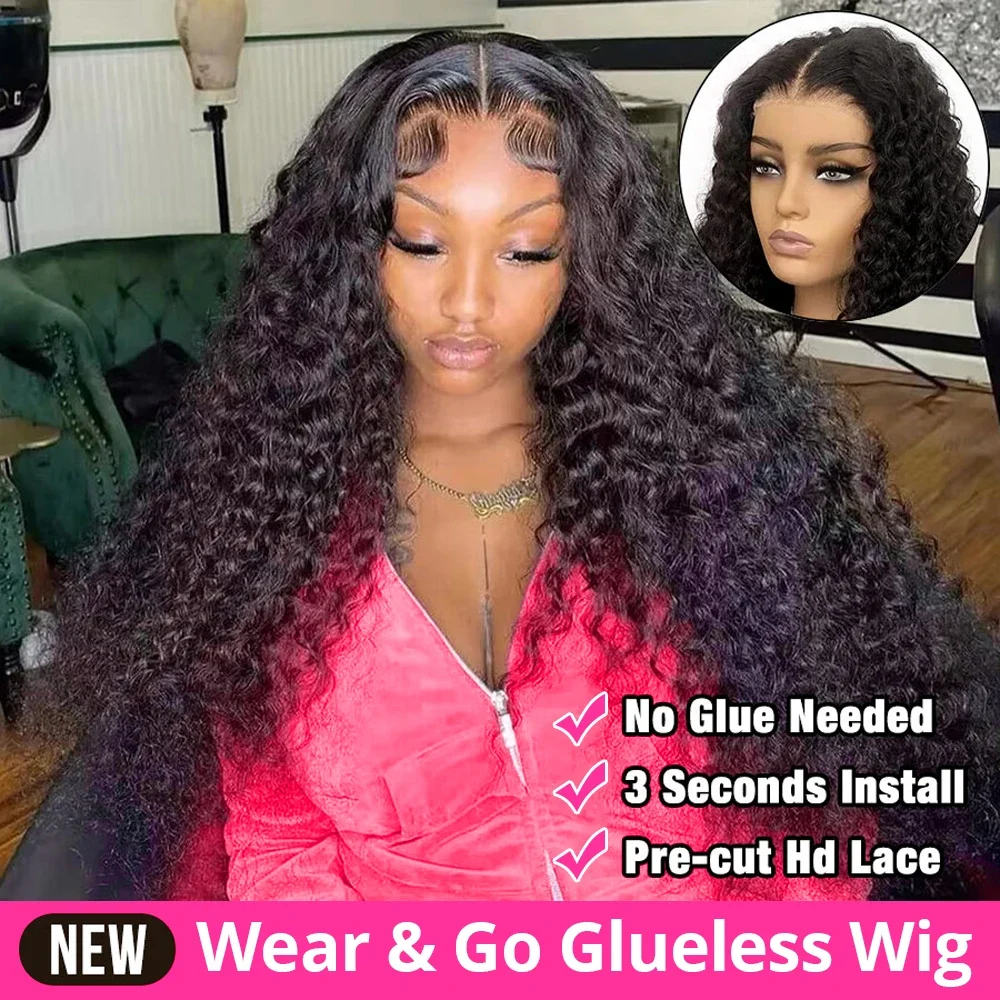 Loose Deep Wave Glueless 5x5 6x4 Ready to Wear Lace Closure Wig 180% PrePlucked Water Curly Human Hair Wigs for Women Pre Cut