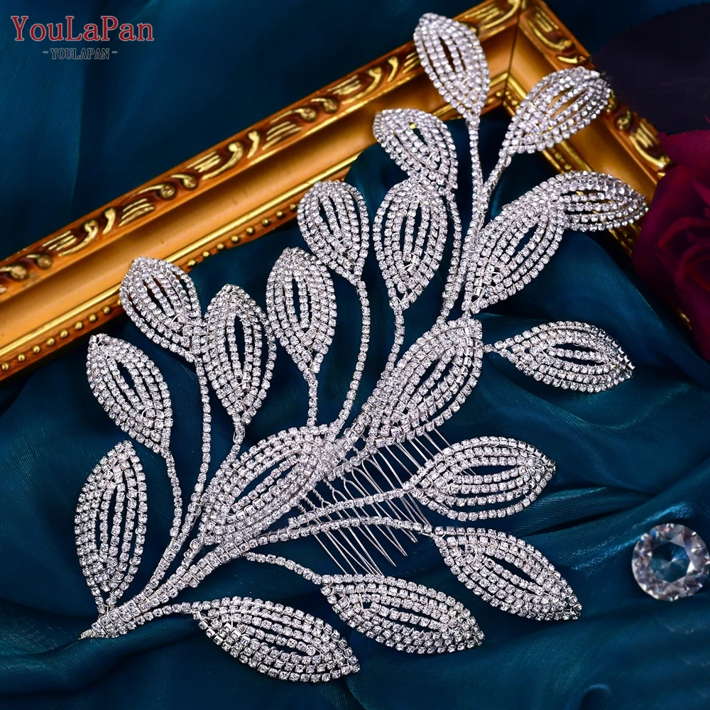 YouLaPan HP452 Bridal Tiara with Comb Leaf Wedding Hair Headwear Bride Hair Accessorie Trendy Crystal Women Headdress for Party