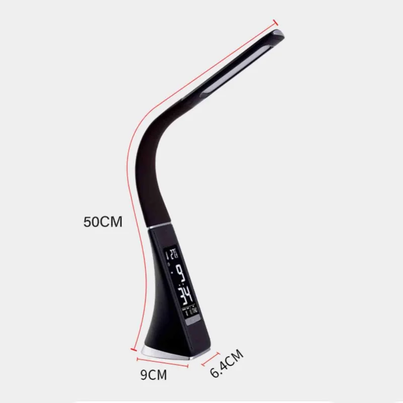 Eye Caring Reading Lamp 3 Gears Adjustable Brightness Calendar Clock Temperature Function USB Reading Light Black