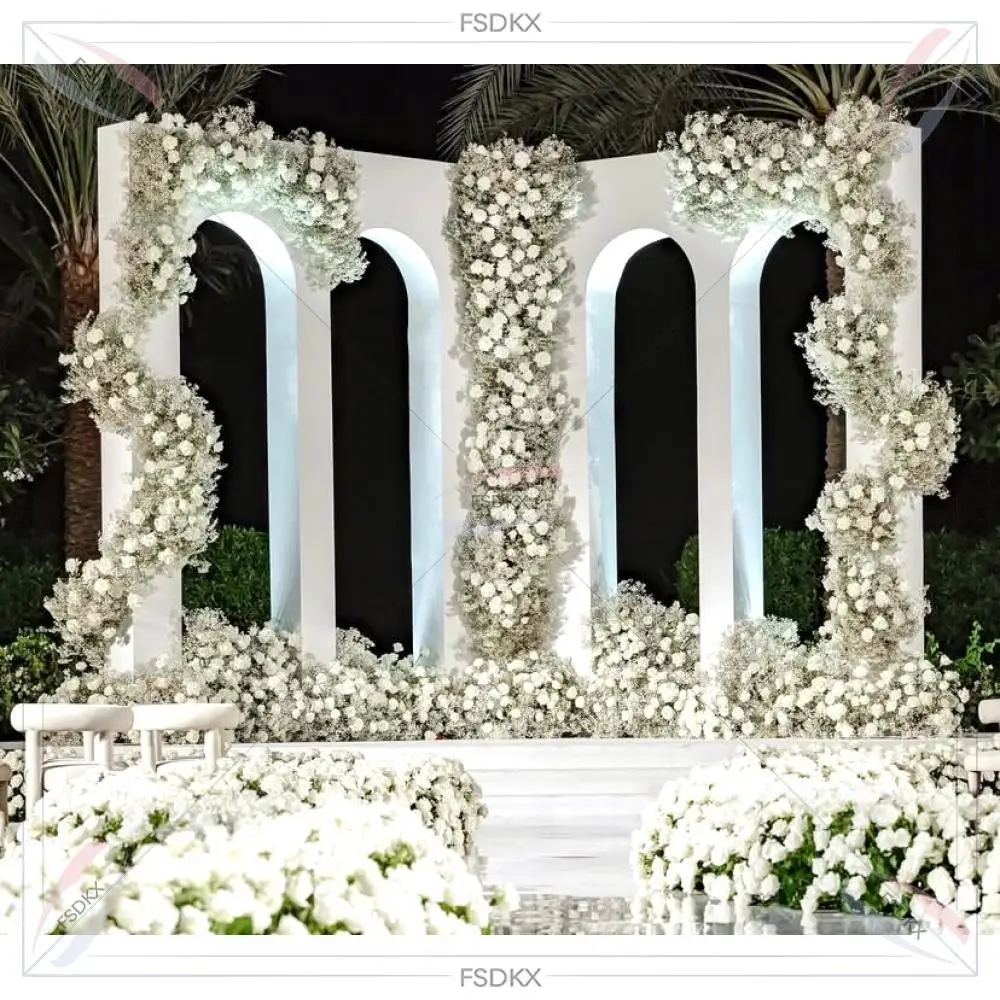 

White Acrylic Arch Door PVC Flower Runner Decoration Backdrop Arch Set Wedding Arch Pvc Backdrop Display for Wedding Party Event