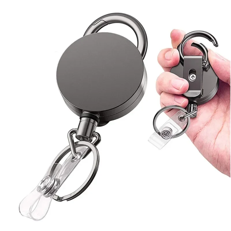 1PC Black Electroplate Metal Retractable Badge Reel Badge Clip Work ID Card Cover Holder Easy Pull Elastic Keychain Lanyards