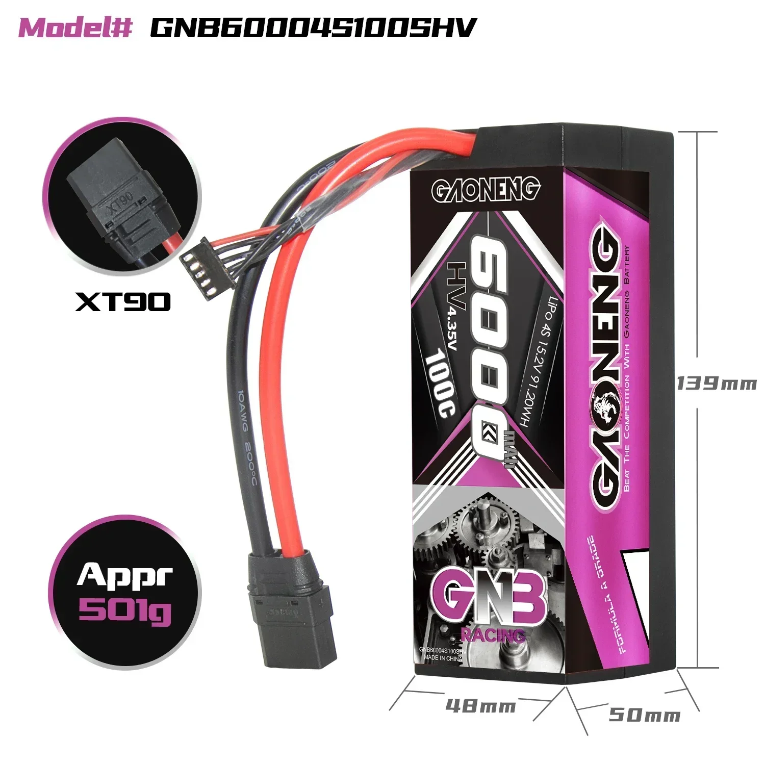 GAONENG GNB 6000mAh 4S2P 15.2V HV 100C/200C Light Weight Hardcase LiPo Battery For 1:8 RC Climbing Car Boat