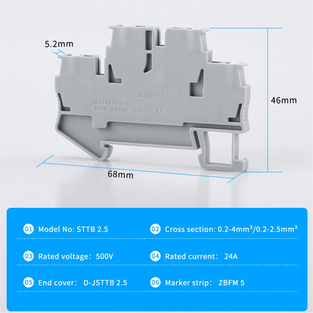 Din Rail Terminal Block STTB-2.5 Electrical Wiring Connectors Double Layer Spring Connection Connector Wire Conductors 10pcs