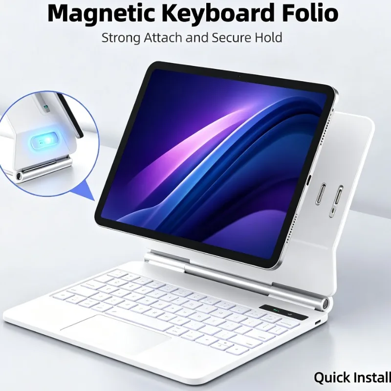 Tablet Protective Folio Pogo Pin Keyboard Built-in Trackpad for iPad Air 6 11 iPad Air 11 M3 iPad Air 4 Air5 10.9 iPad Pro 11