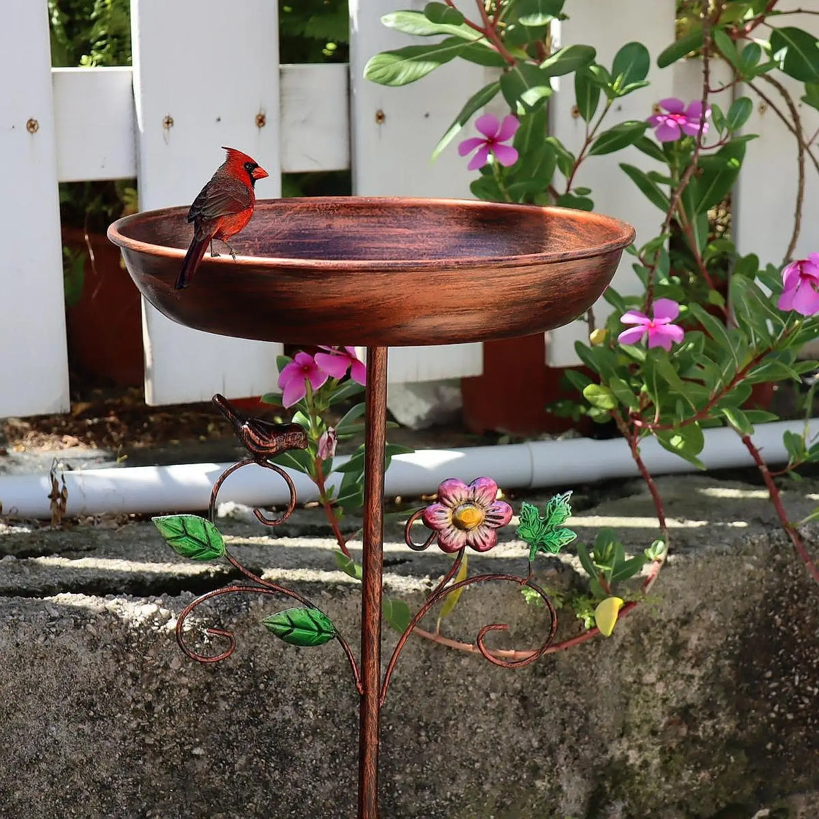 

Bird Bath Food Water Bowl Decorative Iron with Garden Stake Bird Feeder Tray for Outdoor Balcony Yard Porch Attracting Birds
