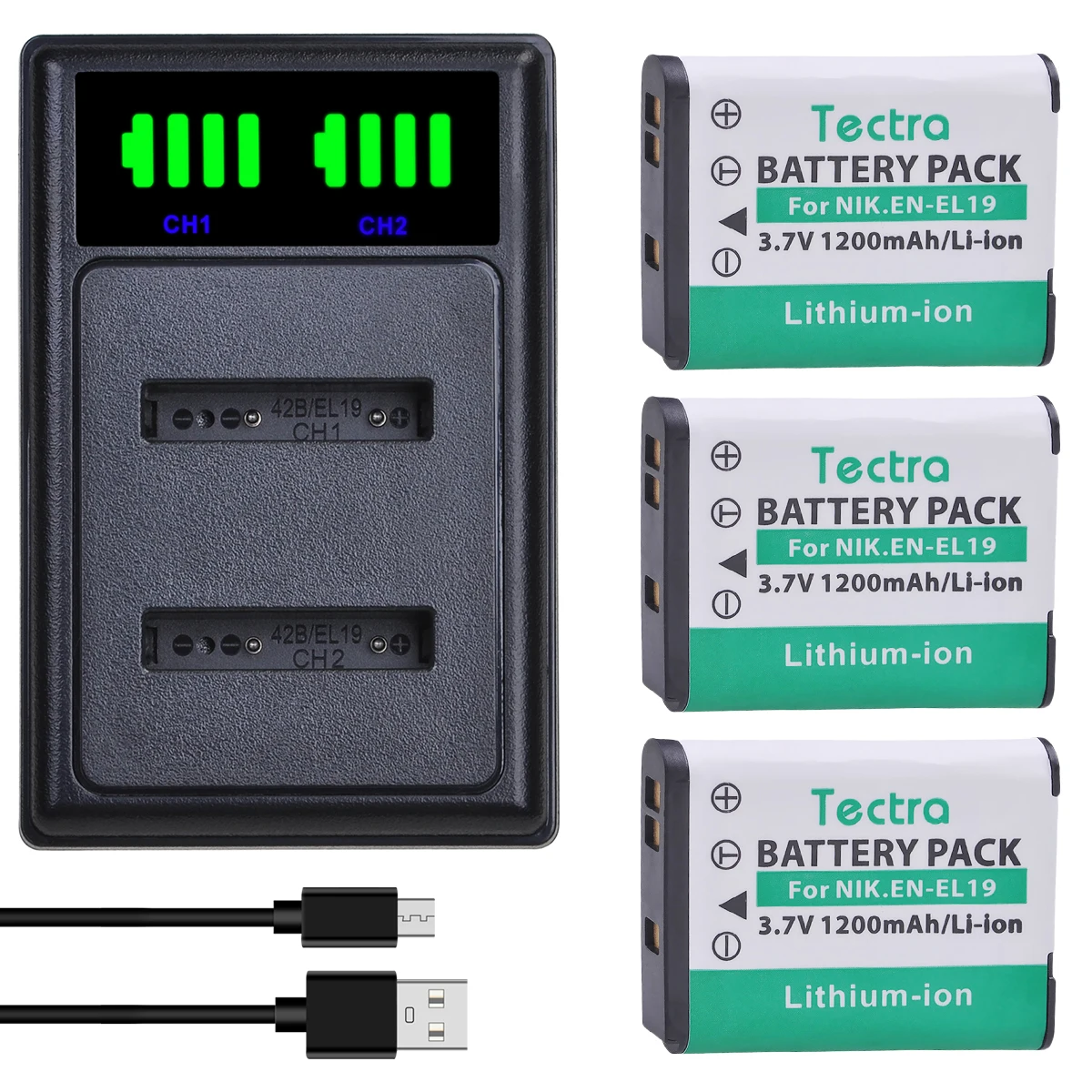 EN-EL19 ENEL19 Battery OR LED Dual Charger for Nikon Coolpix S32 S33 S100 S2500 S2750 S3100 S3200 S3300 S3400 S3500 S4100