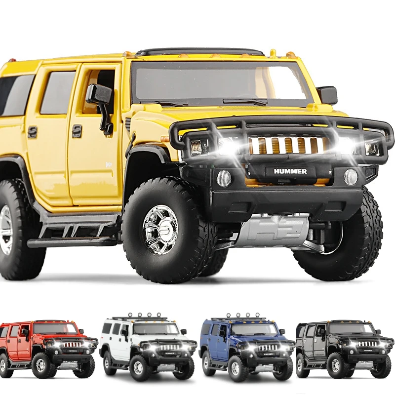 

1/32 Hummer H2 SUV Off Road Toy Car JKM Diecast Metal Miniature Model Sound & Light Doors Openable Collection Gift for Kids Boy