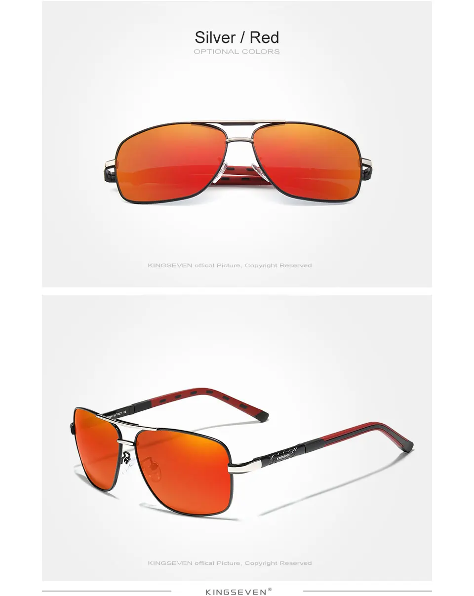 KINGSEVEN Aluminium Marke Polarisierte Sonnenbrille Männer Frauen Mode Rahmen Männlichen Spiegel Sonnenbrille Für Fahren Rot Design Tempel – Detail 8