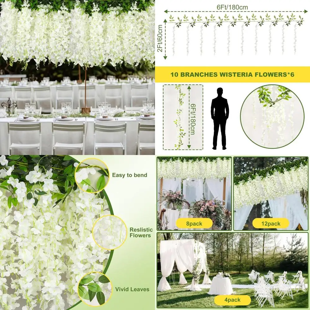 

Wisteria Artificial Flowers Garland，10Pcs Total 60ft Silk Fake White Wisteria Flowers Hanging for Home Garden Wedding Arch Party