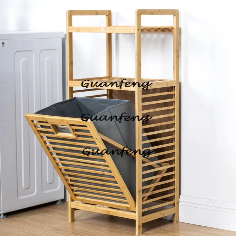 

Multi-function Bathroom Dirty Clothes Storage Basket Rack Wooden Laundry Baskets with Removeable Bag Laundrys Organizer