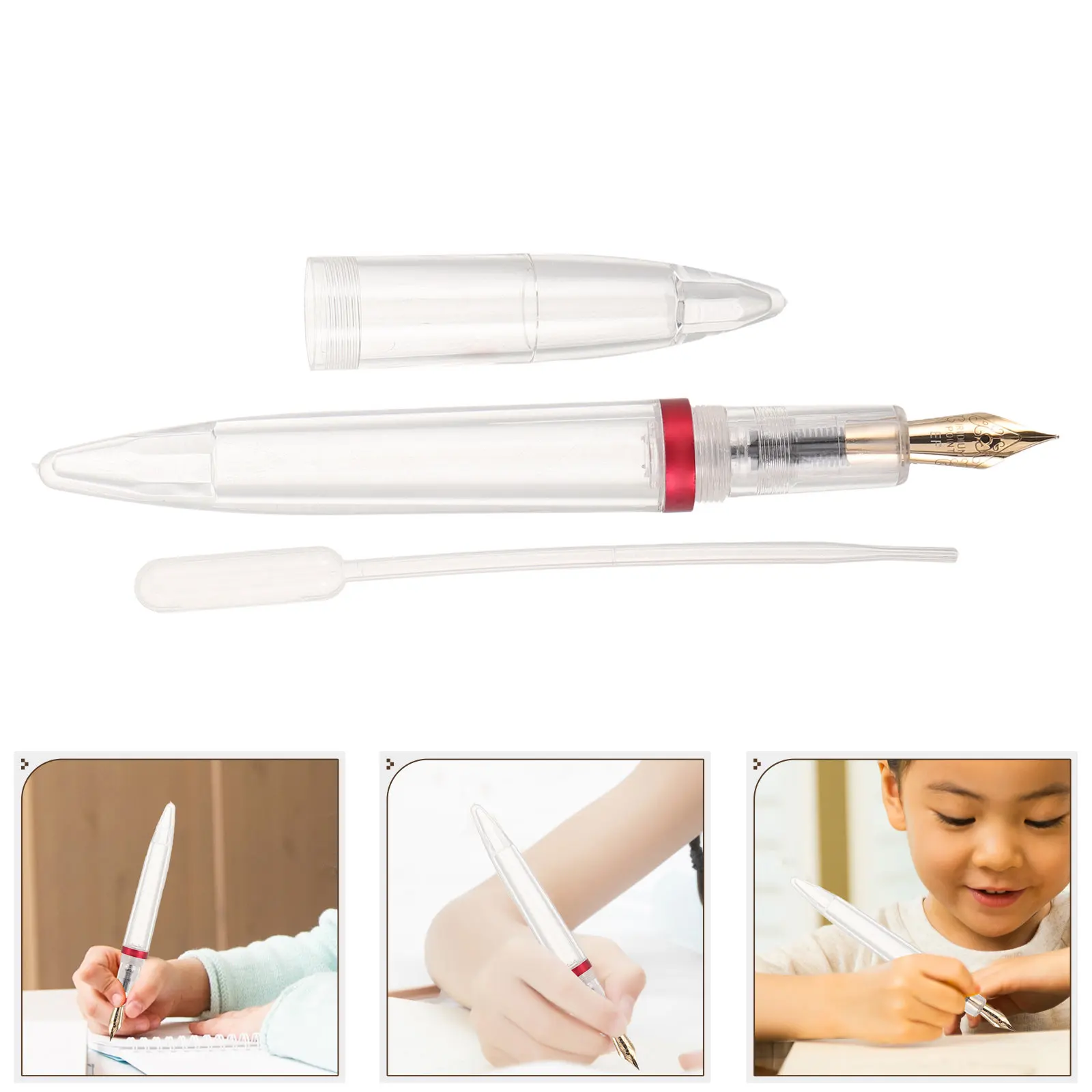 

Fountain Pen Transparent Acrylic Fine Nib Design 0.5mm Large Capacity Refillable Ink Pen Office Supply Drawing Journaling Smooth