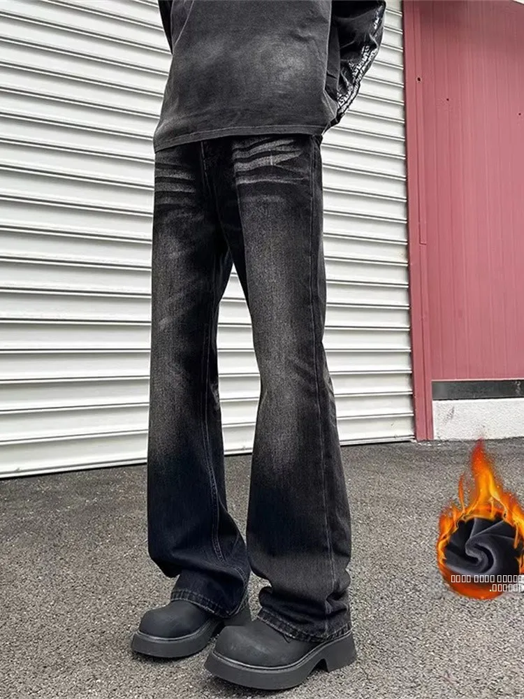 

Мужские джинсы Bla American Retro Fce Lined Thiened, утепленные, в стиле High Street, облегающие, осенне-зимние, широкие штанины, молодежные, трендовые, стильные