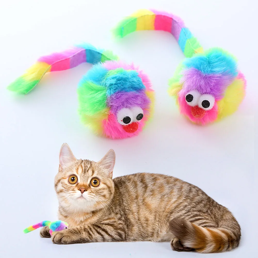 Regenbogen-Plüsch-Ratten-Kauspielzeug für Katzen – Selbstunterhaltung, bissfest und langlebiges Katzenspielzeug