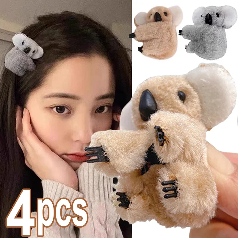 Cartoon Plush Koala Bear Hair Clips for Women Girls Cute Animal Hairpins Hair Claw Side Bangs Clip Barrettes Hair Accessories