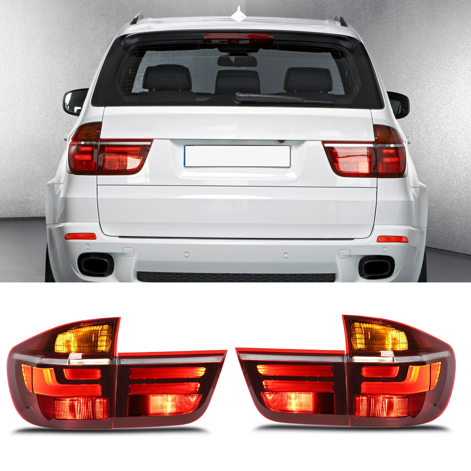 

For BMW X5 E70 X5M 2007-2013 Pair Left+Right Red LCI Style LED Tail Light Rear Brake Turn Signal Lamp